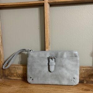 Del Mano Gray faux Leather Wristlet Clutch